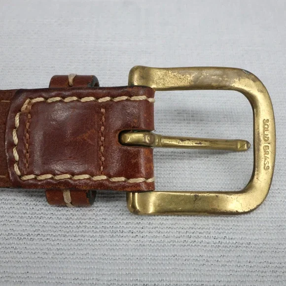 Eddie Bauer Belt Womens Large Brown Italian Leather Brass Buckle USA Western - Picture 3 of 15